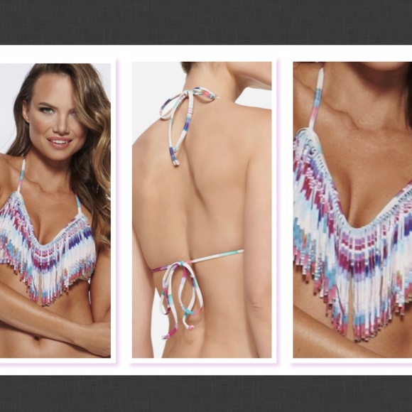 NWT $82 L Space Audrey Fringe Estella Mirage Bikini Top Size S - Picture 1 of 8